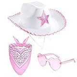 SYTTNUM Cappelli Cowboy Set da 3pcs, Cappello Cowboy Donna, Cappello da Cowgirl Western, Adatto per Giochi di Ruolo, Feste in Maschera e Regali di Compleanno