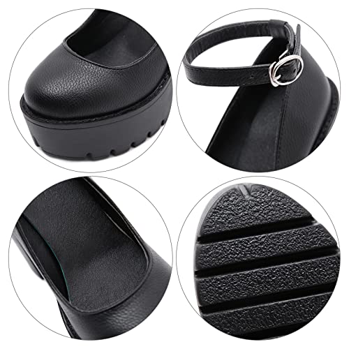 Gdgydh Black Heels For Women Platform Shoes With Block Heel Pumps Adjustable Ankle Strap Closed Toe Mary Janes Shoes Party Nightclub Footwear Gothic Punk Style #TOP4