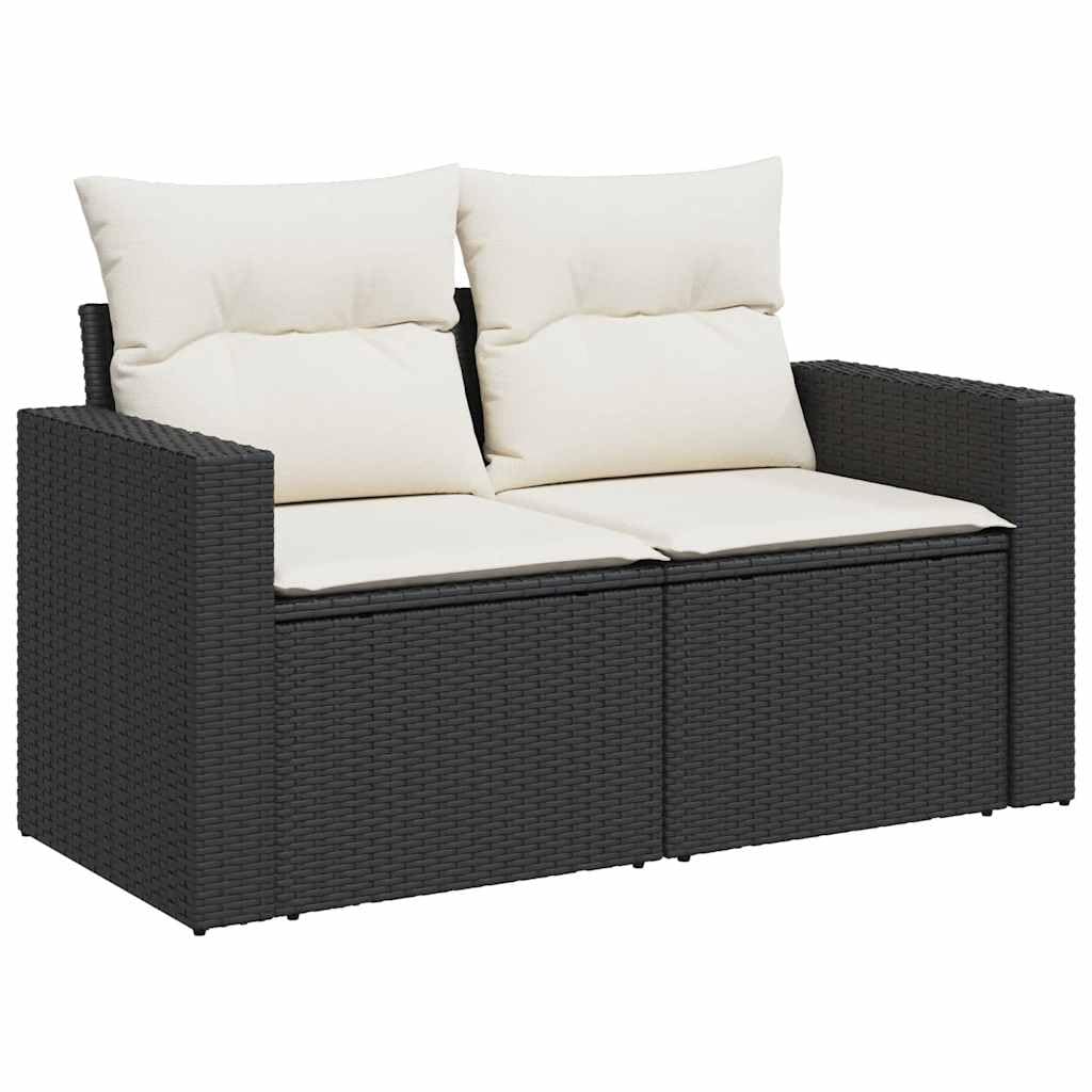 11-TLG. Garten-Sofagarnitur aus schwarzem Poly Rattan mit Kissen, wetterfestes Polyrattan Geflecht, Lounge Sitzgruppe für Terrasse Balkon und Wintergarten, inkl. Tisch, Stuhl, Regal