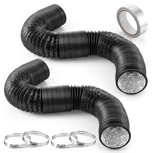 Dreyoo 3 Inch 16 Feet Dryer Vent Hose 2 Pack Flexible PVC Ventilation Hose Kit W/ 4 Clamps and 1 Roll of Tape Insulated Aluminum Air Duct for HVAC Ventilation Exhaust Duct Fan Systems Black