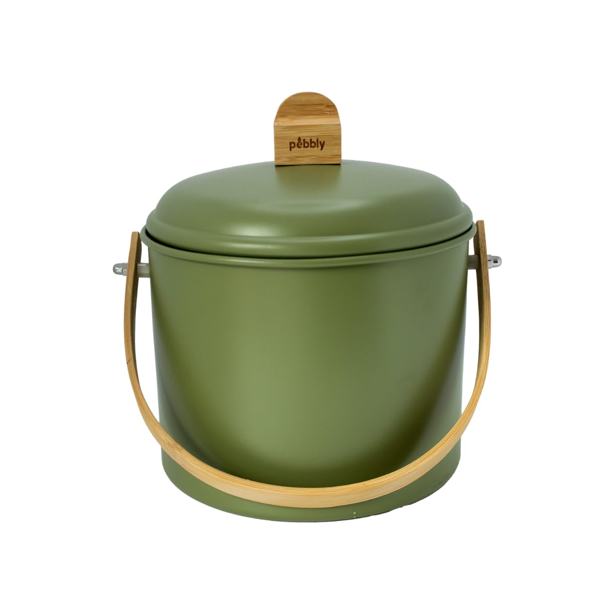 PEBBLY - Seau à Compost d'Intérieur en Acier et Anse en Bambou - 3,5 litres - Ø 19 x 21,5 cm - Filtre Anti-Odeur en Charbon Inclus, Seau Élégant, Durable, Léger et Résistant, sans Risque de Fuite | Ø 19 x 21,5 cm, Filtre Anti-Odeur en Charbon Inclus, Seau