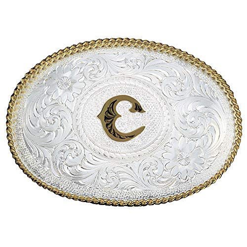 Image of Montana Silversmiths Initial Engraved Gold Trim Western Belt Buckle