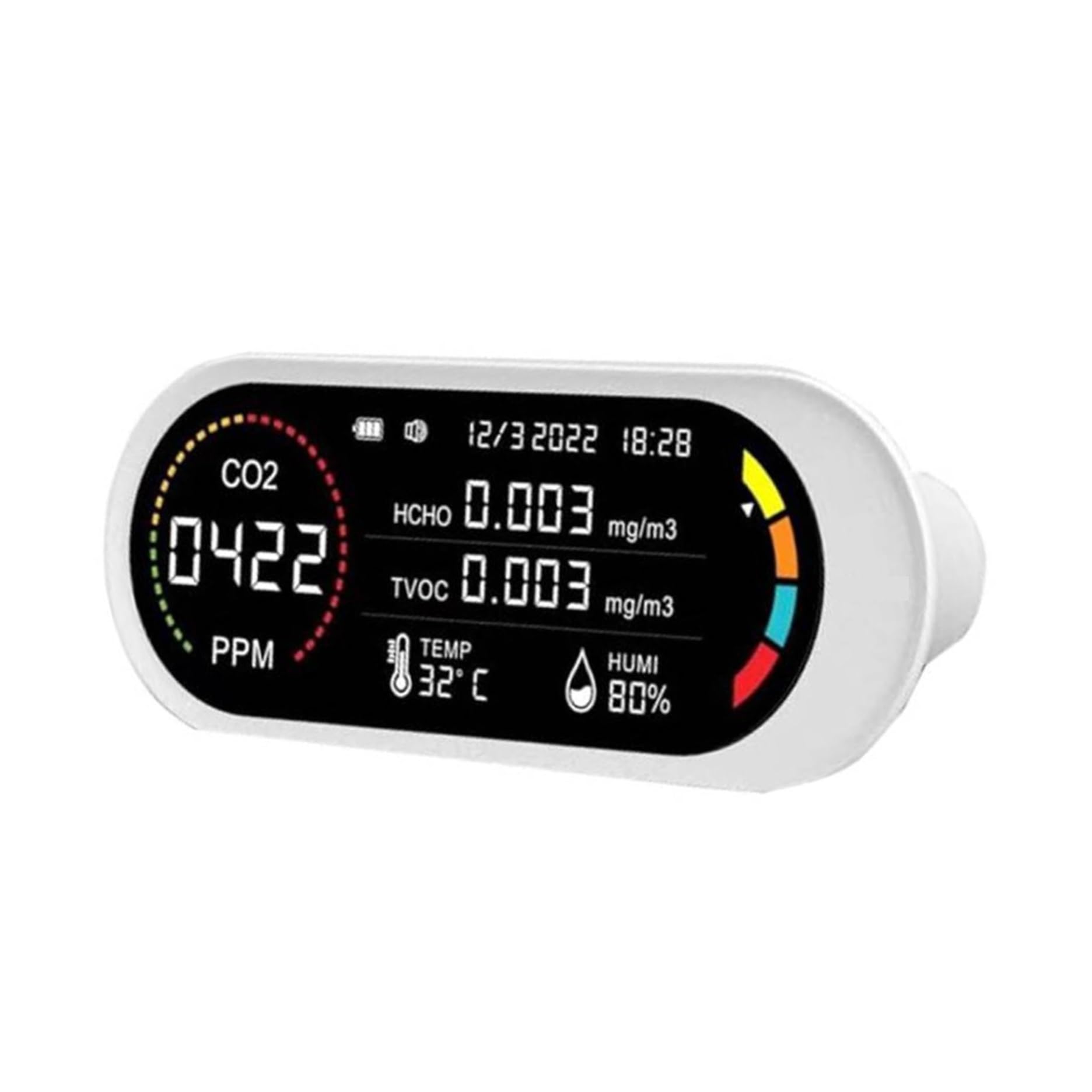 Air Quality Monitor 5-in-1 Air Quality Monitor Gas Detector for Formaldehyde TVOC Temperature Humidity CO CO2