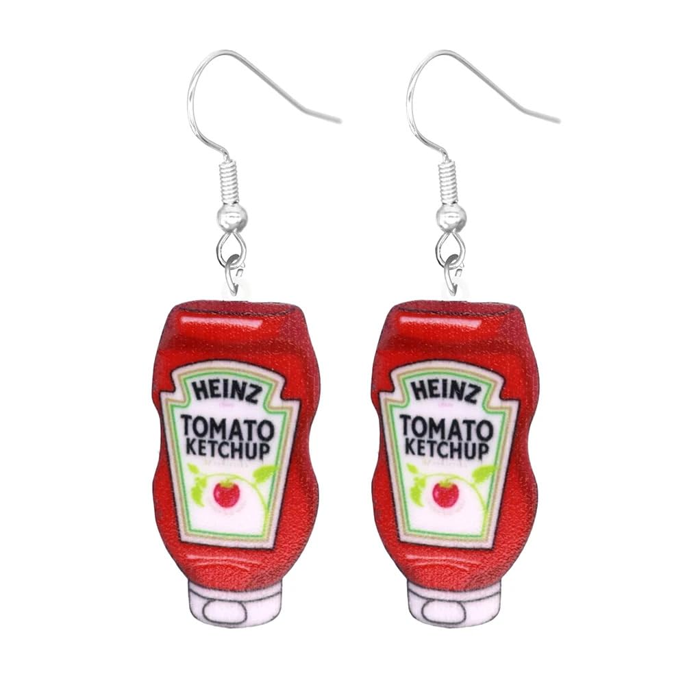 Fuqimanman2020 Funny Acrylic Food Dangle Earrings Hamburger Sandwich Ketchup Birthday Cake Earrings Birthday Celebration Earrings Exaggerated Statement Jewelry For Women Men