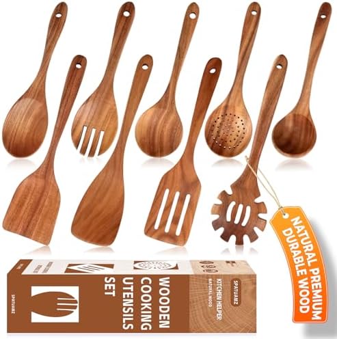 Amazon.com: Wooden Kitchen Utensils Set, Smooth Finished Wooden Spoons ...