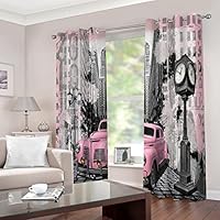 Amazon｜姫系 カーテン 遮光 ヴィンテージ・ストリート＆カーズ