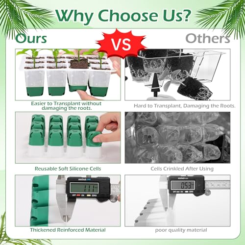 Bandeja reutilizável para iniciantes de sementes, pacote com 4 kits iniciais de silicone para inicia