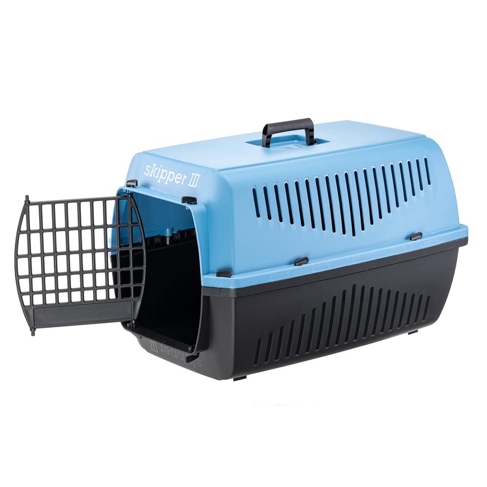 Ferplast Caisse de Transport Chat Panier de Transport pour Chiens Petits Max 10 Kg, Voyage Animaux domestiques, Plastique avec Poignée Pliante, 62x41xh38 cm, Bleu