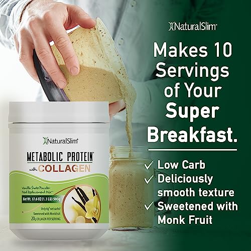 NaturalSlim Metabolic Protein Powder with Collagen, whey protein powder shake, Hydrolyzed Collagen with L-Glutamine for Metabolic Support, Digestion, Skin, Joints & Muscle, Low Carb 17.06 oz Vanilla - Thumbnail 6