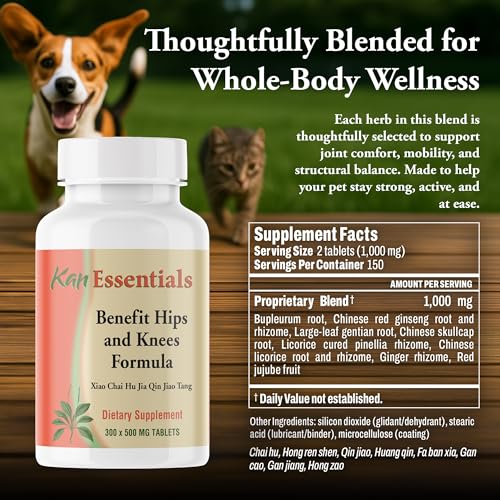 Image of Kan Herb Company Benefit Hips and Knees Formula - Traditional Chinese Herbal Blend for Dogs and Cats to Support Joint Comfort Mobility and Digestive Balance Supplement Tablets for Pets, 300 Tablets