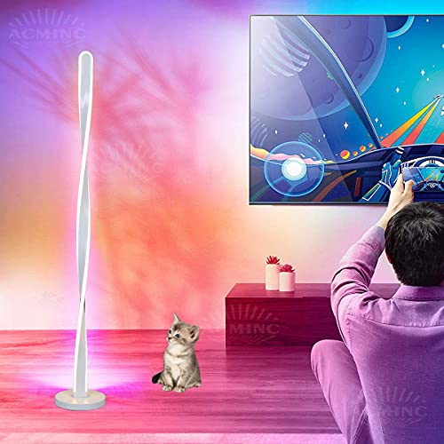 Rgb Led Floor Lamp, Modern Spiral Dimmable With Remote Control And Rgb Color Change, Eye Care Floor Lamps For Bedroom Office Children'S Room,135Cm,White