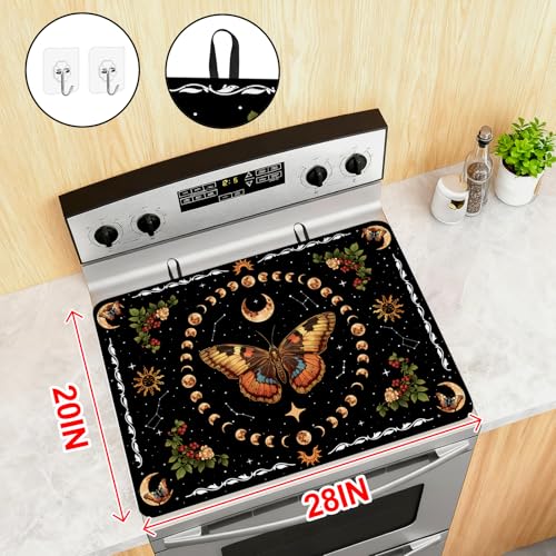 Image of Butterfly Stove Top Cover for Electric Stove, Boho Aesthetic Heat Resistant Rubber Mat for Glass Cooktops, Flat RV Range Stovetop Protector, Dish Drying Mat for Kitchen, 28 inchx20 inch