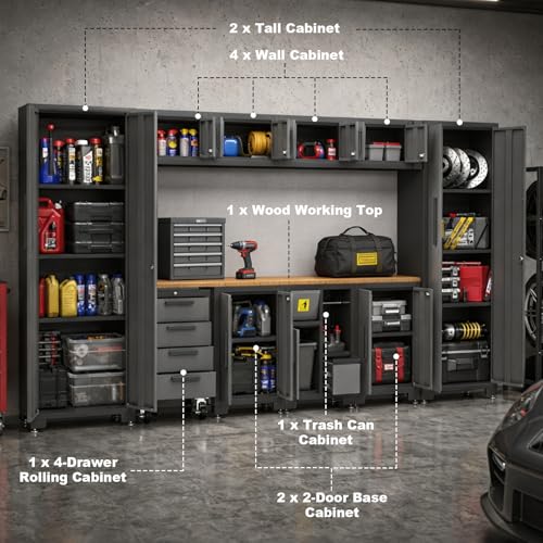 Image of Torin Garage Storage Cabinets System, 12-Pcs Workshop Cabinet Set in Black