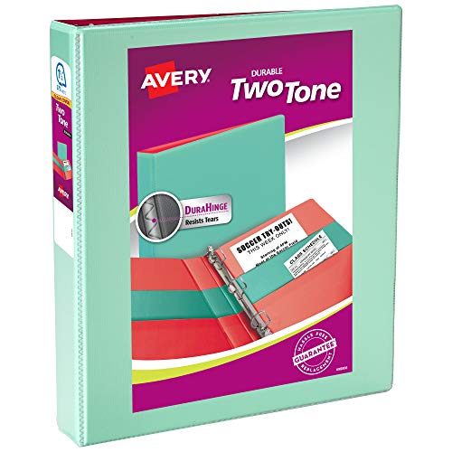 Image of Avery Two-Tone Durable View 3 Ring Binder, 1.5 Inch Slant Rings, Mint /Coral Binder (17289)