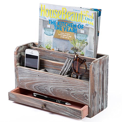 MyGift Torched Wood Desktop Office Supplies Organizer, Mail Sorter and Document Holder Rack, Brown