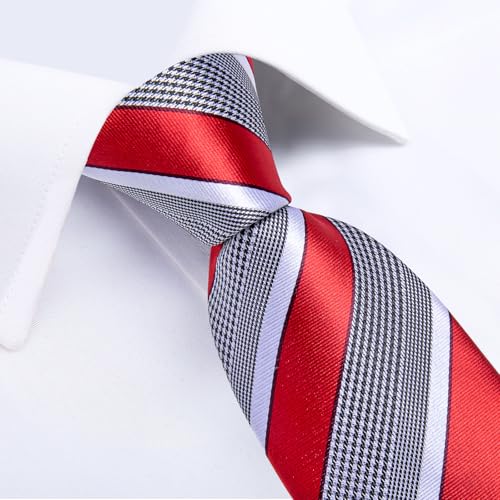 Image of DiBanGu Mens Tie Silk Plaid Striped Necktie and Pocket Square Cufflinks Tie Clip Set with Gift Box Formal Wedding Party
