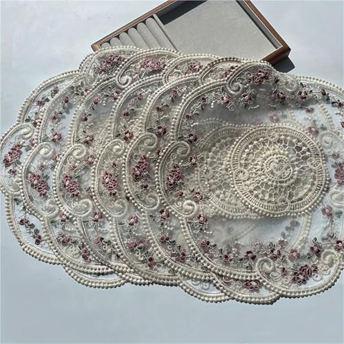 Set de table dentelle napperon brodé vintage tapis rectangulaire polyester 4pcs