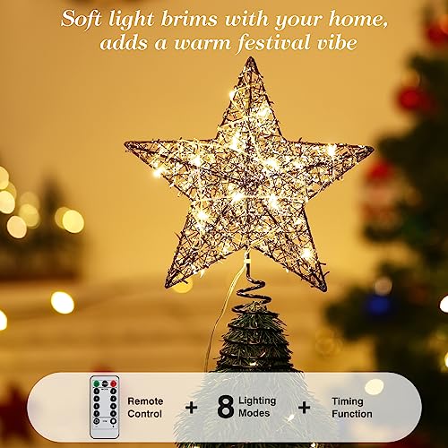 Roylvan Star Tree Topper, Battery Powered Christmas Star Treetop With Timer Decorative Light With Silver Strips, 20 Led Light Xmas Metal Wire Tree Top Ornament For Home Decor Indoor Outdoor Use, Black #TOP3