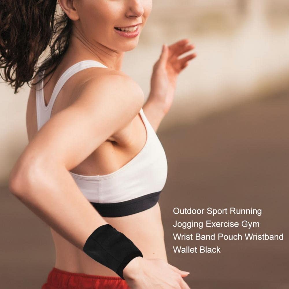 Brrnoo Wrist Wallet, Sportowa opaska na nadgarstek z portfelem, pochłaniająca pot i oddychająca, zapobiega utracie rzeczy, torba do przechowywania do biegania na rowerze i innych sportów, czarna (#3)