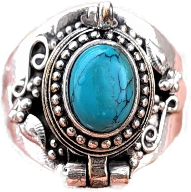 Turquoise Ring| Ethnic Poison Box Ring| Pill Box Ring| Poison Ring| Secret Ring| Poisoner Ring| Vintage Poison Ring| Blue Stone Ring| Oval Stone Ring| Message Ring| Compartment Ring| Summer Days Gifts