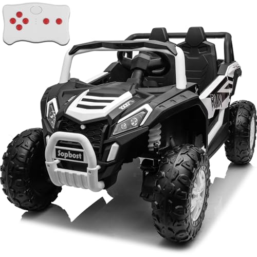 sopbost 24v Ride On Toys for Big Kids Electric Vehicles 4X4 Ride On Truck Side by Side Battery Powered Ride On Car with Remote Control for Boys Girls, Music Player, Shock Absorbers, White