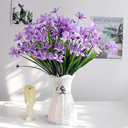 Diomand 10 Bundles Artificial Daffodils Flowers, Outdoor Uv Resistant Fake Flower No Fade Faux Plastic Greenery Shrubs Plants For Garden Porch Window Box Wedding Decor (Purple) #TOP2