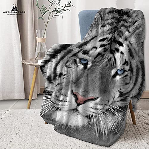 Artiemaster The Face Of White Tiger Printed Animal Soft Blanket Durable Cozy Bed Throws Fit Home Couch Sofa For All Season 50 X 60 Inch For Teen #TOP1