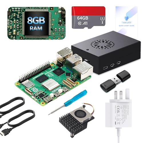 TRASKIT Starter Kit for Raspberry Pi 5 8GB RAM 64GB SD Card pre-Loaded with 64-bit Pi OS
