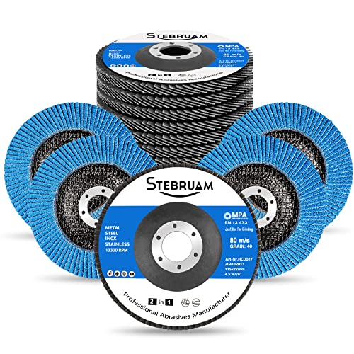 STEBRUAM Disque à Lamelles 115mm, 12 Pièces Disques Abrasifs à Lamelles 115 mm Grain 40 Disque à Meuler Disques de ponçage à compartiments pour Meuleuse d'Angle Enlever Rouille, Polissage, Ebavure