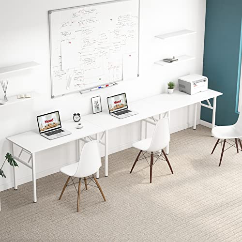 Image of Need Office Computer Desk 47.2x23.6 in Sturdy Folding Laptop Table White | White Frame Writing Gaming Work Table /Foldable Home Office Desk /Sewing Table, No Assembly Required