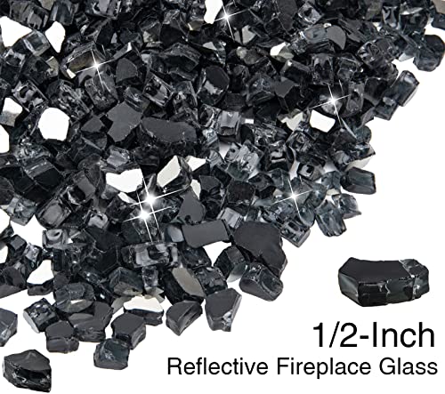 Yohib 10 Pound Fire Glass For Propane Fire Pit, 1/2-Inch Reflective Fireplace Glass Rocks For Fire Pit Table, Gas Fire Pit Stones (Black) #TOP2