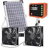 Lewisia 10W Solar Powered Fan with Timer & Temperature Control IPX5 Weatherproof Dual Fan Solar Exhaust Intake Cooling Ventilation for Chicken Coop Greenhouse Shed Pet House Garage