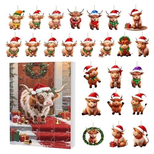 Calendrier de compte à rebours d'ornement de vache – Style ferme rustique, ensemble décoratif ďe vacances, calendrier đe l'Avent, affichage festif pour...