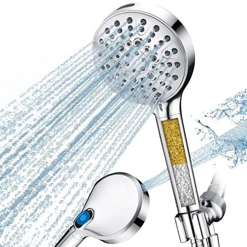 Image of BRIGHT SHOWERS Filtered Shower Head with Handheld, High Pressure 9 Spray Mode Showerhead with Long Hose and Bracket, Water Softener Filters Beads for Hard Water - Removes Chlorine, Chrome