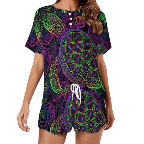 Pyjama femme mandala de tortue en maille douce et manches courtes