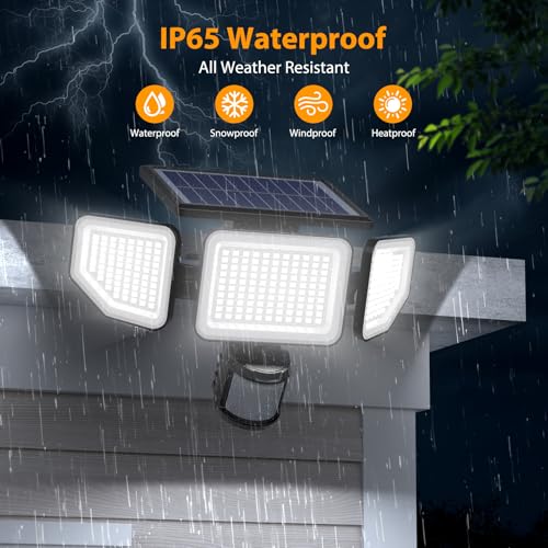Onforu 4500LM Solar Lights Outdoor, 3 Heads Security Lights with Remote Control, IP65 Waterproof Motion Sensor Lights, 3 Modes Flood Lights for Wall, Porch, Yard, Outside, 2 Pack - image 7