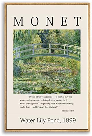 Monet Wall Art Collection Canvas Japanese Bridge (The Water-Lily Pond), 1899 Prints Wrapped Gallery Wall Art Stretched and Framed Ready to Hang 12"x16" Natural Framed