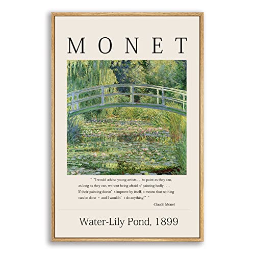 Monet Wall Art Collection Canvas Japanese Bridge (The Water-Lily Pond), 1899 Prints Wrapped Gallery Wall Art Stretched And Framed Ready To Hang 12"X16" Natural Framed #TOP2