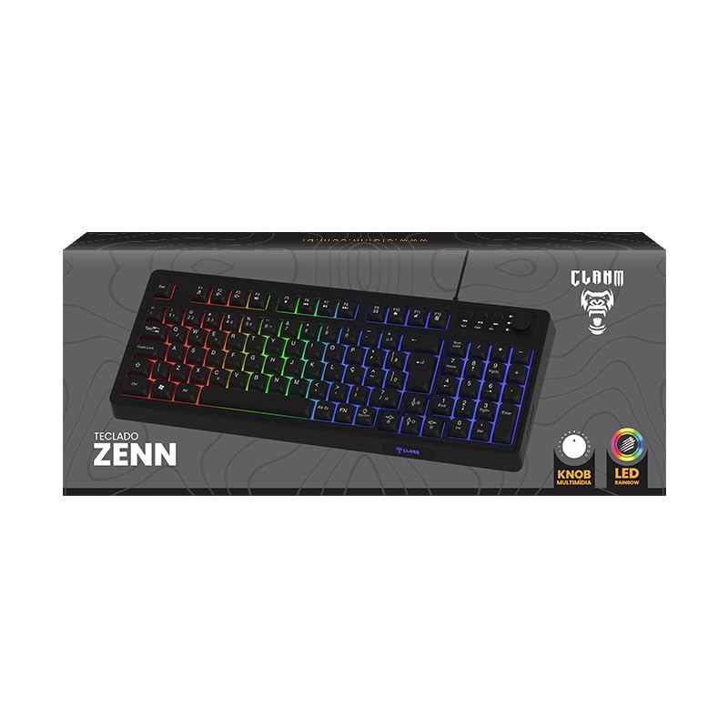 Teclado Gamer Zenn com 98 Teclas, Iluminação LED Rainbow Vibrante