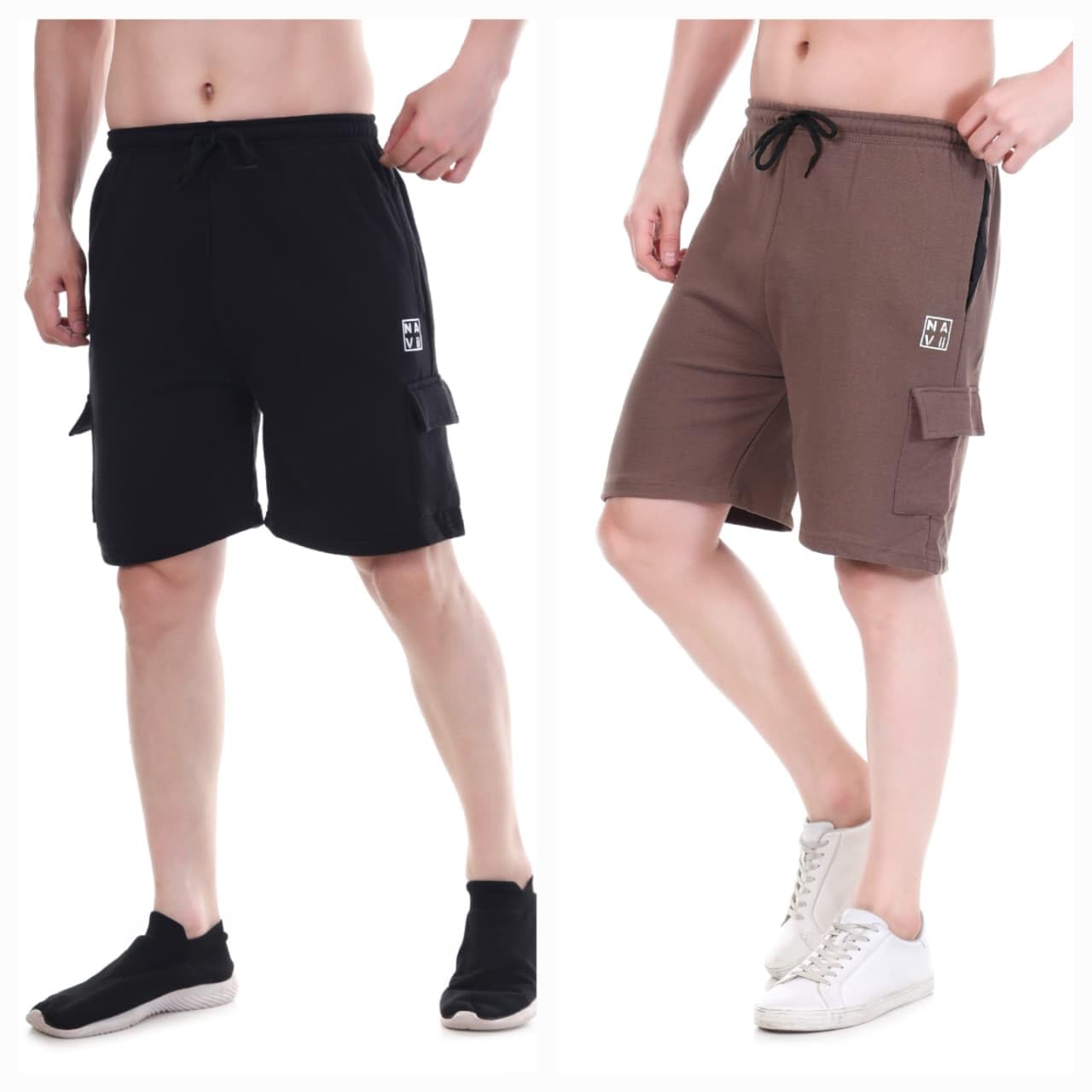 Pack of 2 Men’s Cotton Rich Shorts with Contrast Hem – Regular Fit Casual Knit Shorts Combo-picture-12