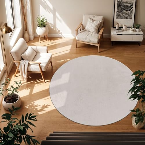 TT Home Teppich Wohnzimmer Silber 200 cm Rund, Waschbar & Kurzflor | Moderner Flauschiger Teppich, Pflegeleicht & Rutschfest, Ideal Für Wohnzimmer, Schlafzimmer, Kinderzimmer & Flu