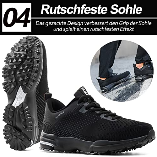 Foto von SUADEX Arbeitsschuhe Sicherheitsschuhe Herren Damen Stahlkappenschuhe Leicht Atmungsaktiv Industrie Arbeitsschuhe Sicherheitsschuhe Schwarz 36EU