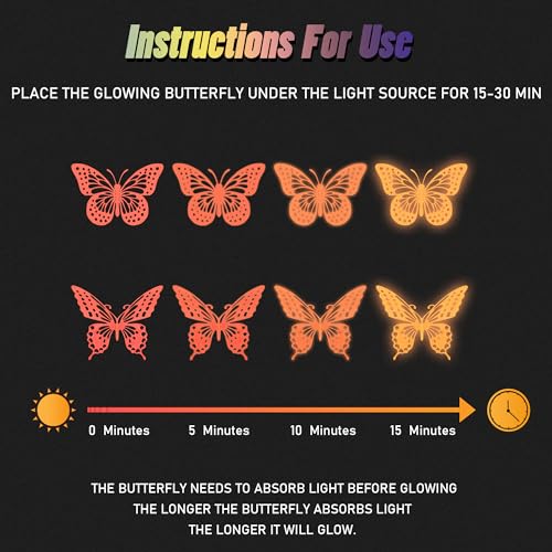 Image of SAOROPEB Glow in The Dark 3D Butterfly 24 Pcs Orange Butterfly Stickers | 3 Sizes, Luminous Butterfly Stickers for Ceiling all, Glow in The Dark Party Supplies, Stickers for Kids Babys Nursery