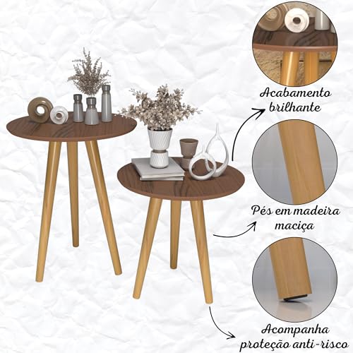 Duas Mesinhas Mesa Lateral Retro Pés Palito Para Escritório sala Quarto (Freijó Freijó)