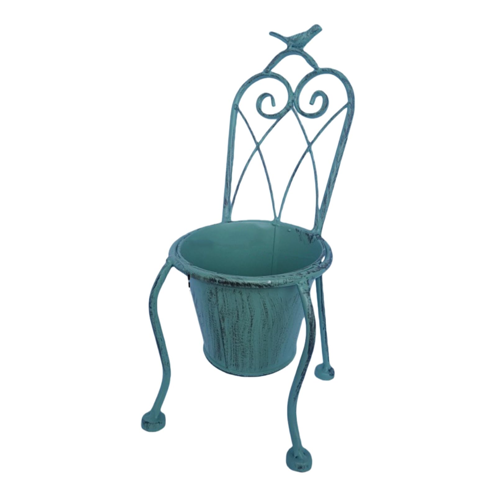 Shurhome Iron Chair Flower Vase Farmhouse Vase Bucket Flower Stand Bucket Tall Wrought Iron Planter Farmhouse Decorative Bird Planter