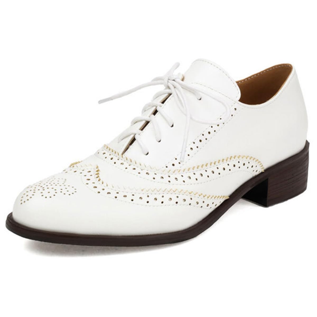 Damskie buty oxford na średnim obcasie styl brytyjski okrągły nosek sznurowane buty do biura i na co dzień cholewka z mikrofibry duży krój