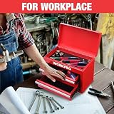 WORKPRO Metalowa skrzynka z szufladami z 2 szufladami i górną przestrzenią przechowywania, czerwona, 27,5x15x20,8 cm, organizer na biurko z szufladami do biura, szatni i biurka