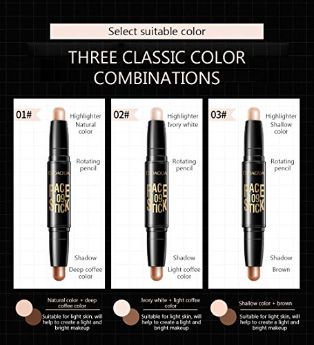 Bioaqua Play 109 Face Stick Contour Duo 2 In 1 Highlighter Rotating Pencil Beautiful Glow Natural Colors Two-Step Face Makeup 3 Kind (#01 Natural Color / Deep Coffee) #TOP2