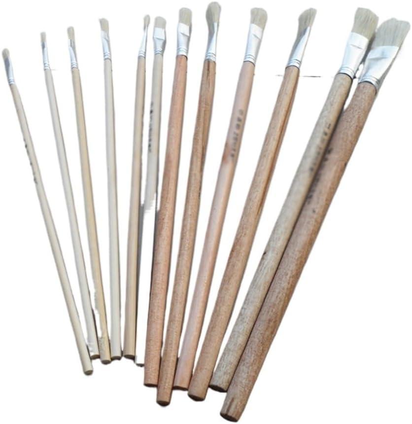 White Pole Oil Paintbrush Line 1-12 Bristle Set