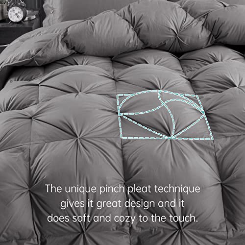 Three Geese Pinch Pleat Waterfowl Feathers and Down Comforter Palatial King Size Duvet Insert,750+ Fill Power,1200TC 100% Cotton, Premium All Seasons Gray Warm Hotel Comforter with 8 Tabs.